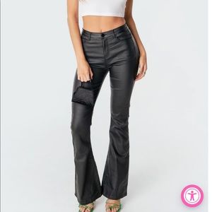 Edikted Black Faux Leather Flared Pants